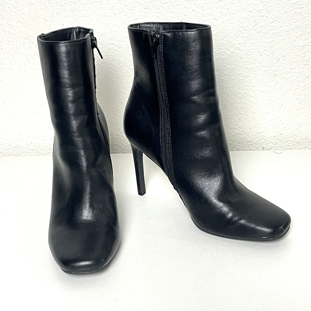 Black Faux Leather Ankle Boots Anne Michelle Zip Up Size 8